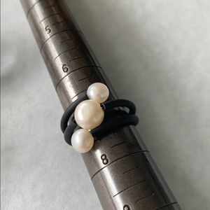 Leather and Pearl Rings. Adjustable